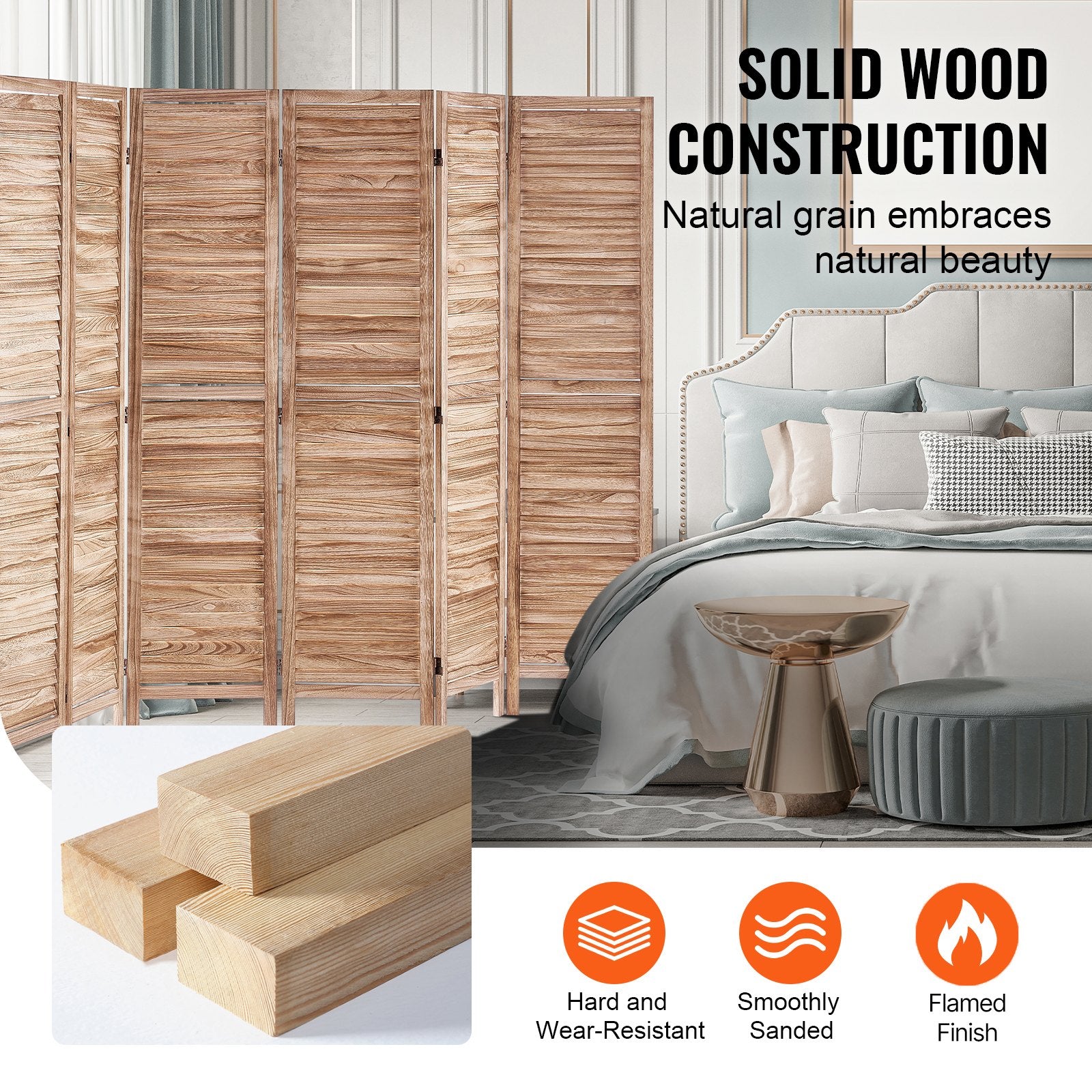 Divisorio in legno per ambienti, divisorio per la privacy pieghevole in legno a 8 pannelli, divisorio per interni con persiane alto 66,9 pollici, divisorio decorativo portatile, per la separazione di ambienti, casa, ufficio, ristorante e camera da letto