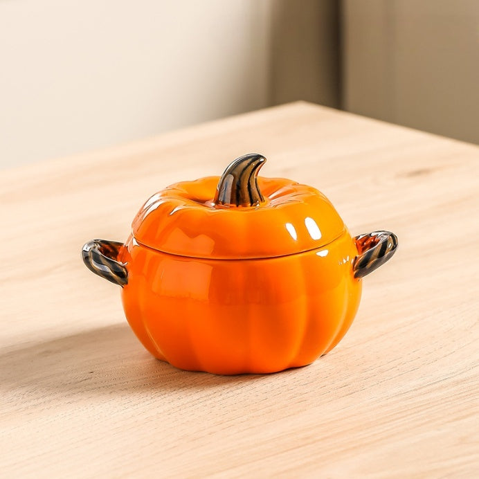 Pumpkin-shaped Binaural Ceramic Soup Bowl With Lid