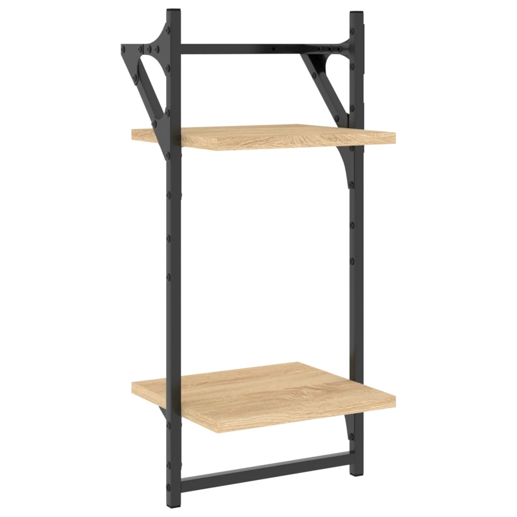 Set di 6 mensole da parete con aste, legno composito di rovere Sonoma