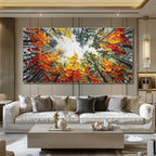 Modern Brich Treescape Landscape Canvas Artwork Handpainted Orange Forest Thick Oil Painting Natural Home Wall Decor