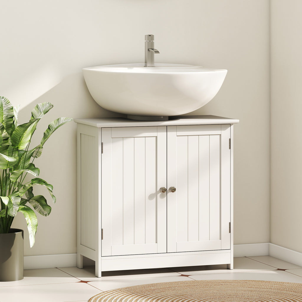 Mobiletto sottolavabo per bagno con 2 ripiani, mobiletto portaoggetti in legno - Bianco
