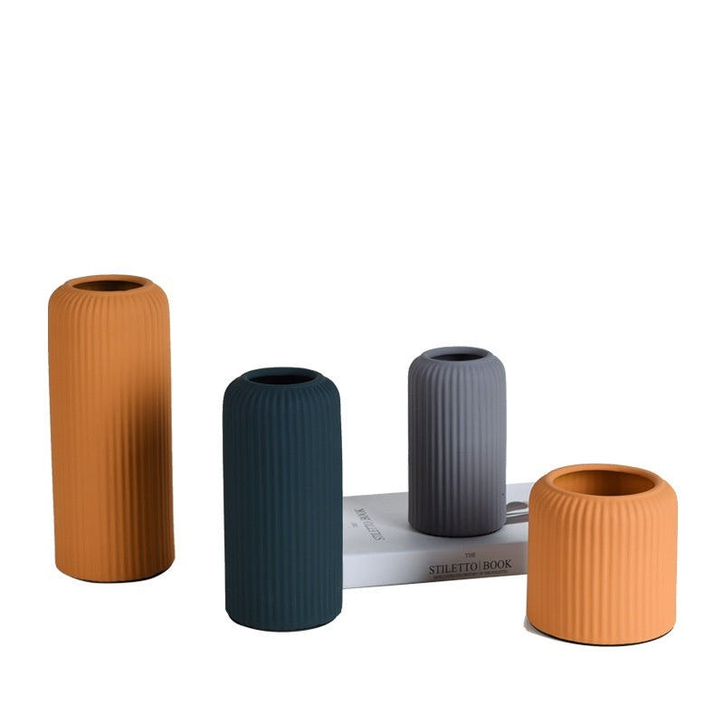 Modern Minimalist Ceramic Vase Morandi Wide Mouth Dry Desktop TV Cabinet Flower Arrangement Decoration