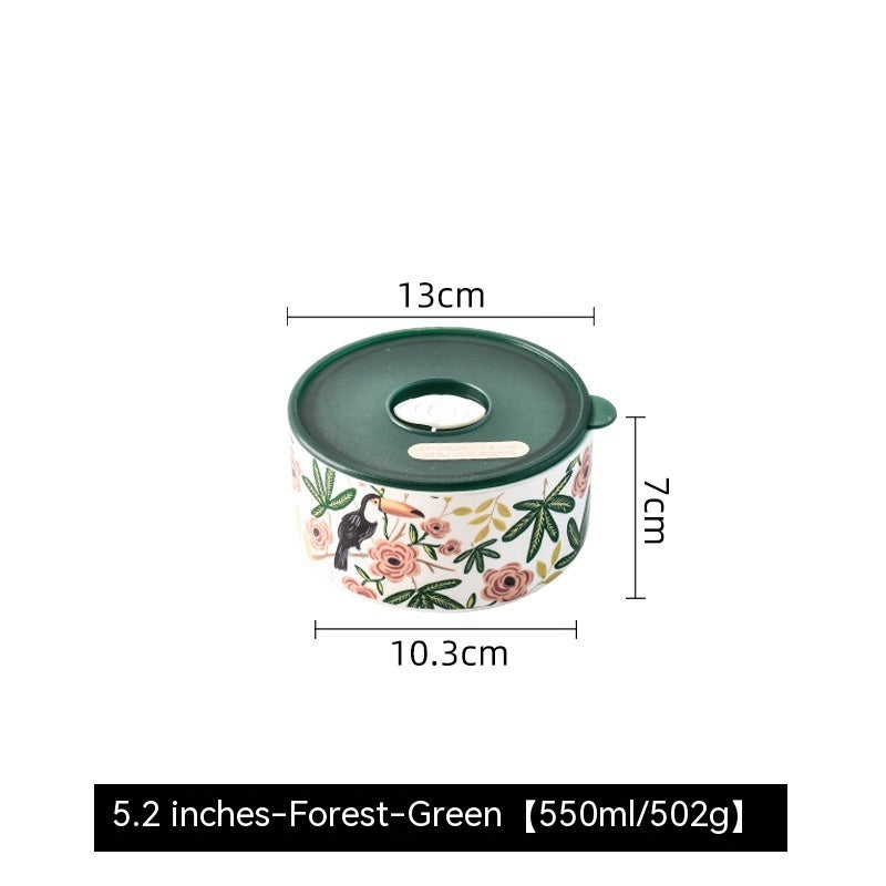 Portable With Cover Ceramic Bowl Microwave Oven Dedicated For Heating Bento Box Refrigerator Sealed Crisper