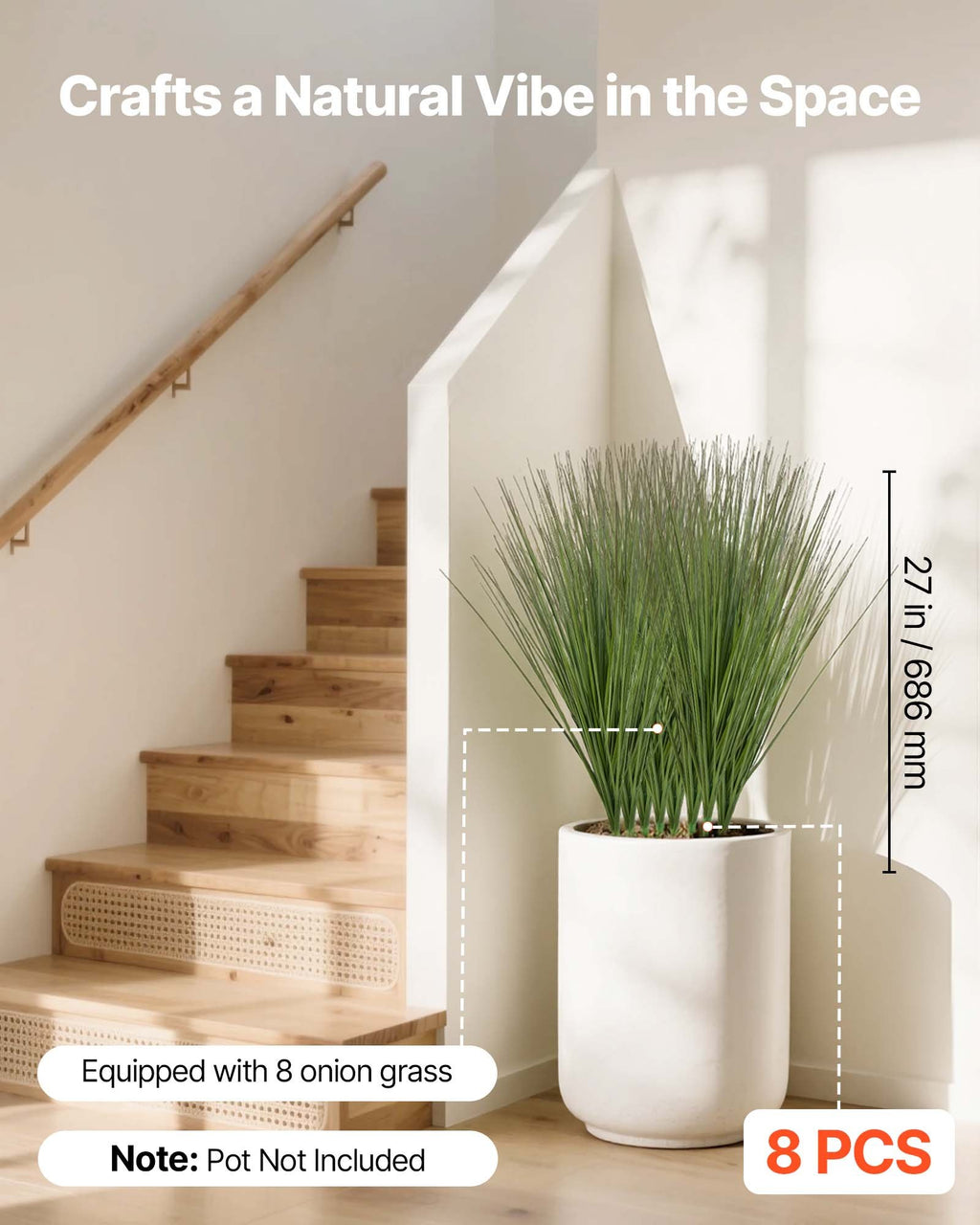 Pianta di erba artificiale, erba di cipolla finta da 27 pollici, arbusti verdi finti, PVC di alta qualità per interni ed esterni, casa, giardino, ufficio, decorazione della stanza, inaugurazione della casa, confezione da 8 verde