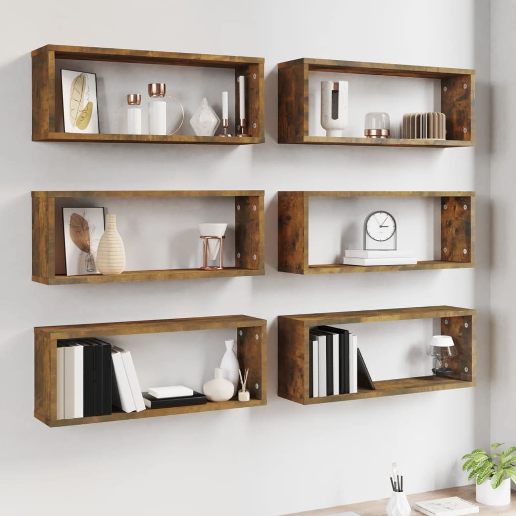 Mensole a cubo 6 pezzi Rovere affumicato 60x Materiale a base di legno