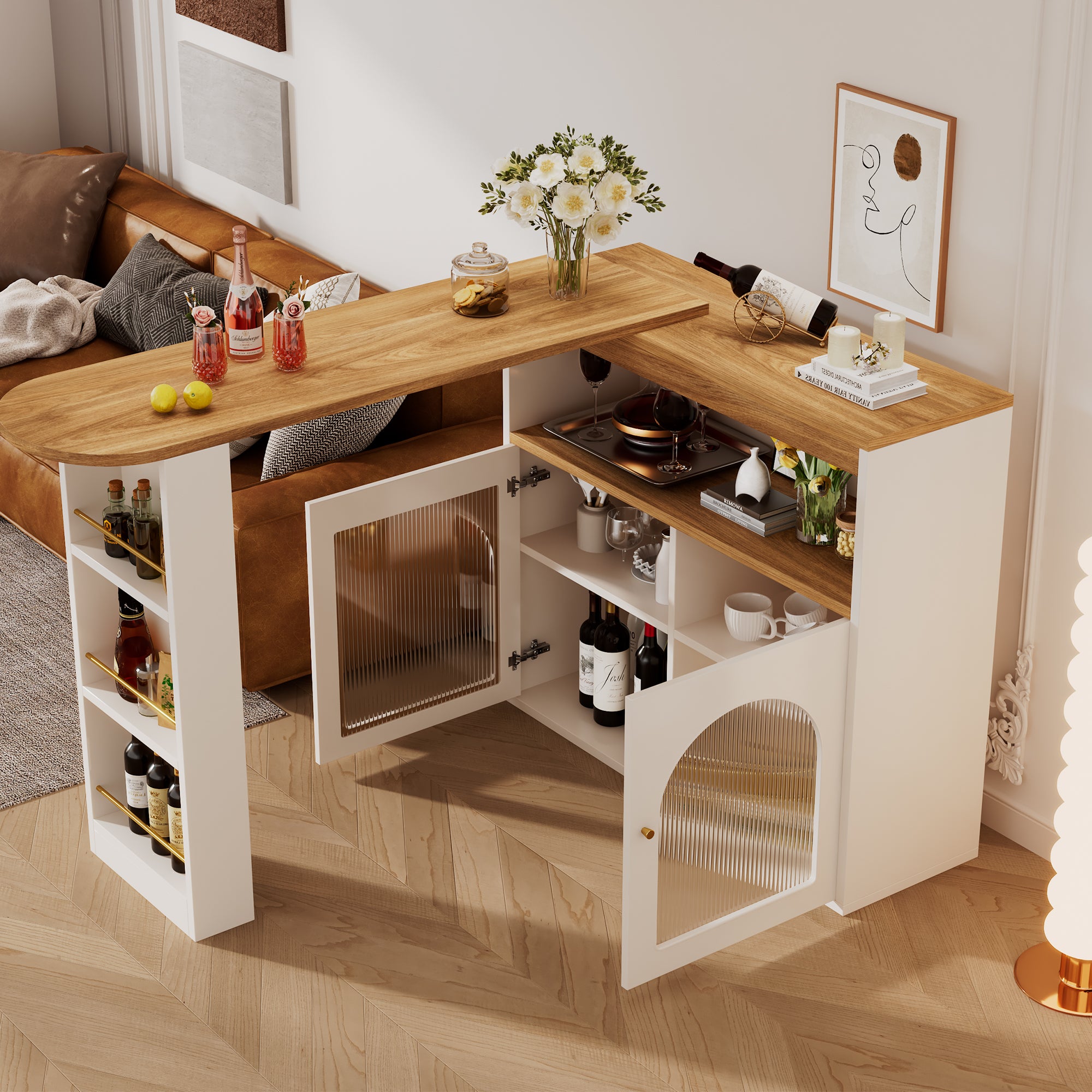 Tavolo da cucina moderno allungabile 138-193X39X105CM Tavolo da pranzo allungabile con contenitore, tavolo da bar e bistrot, girevole, per sala da pranzo, con striscia LED da 1 m Colore della luce regolabile, bianco