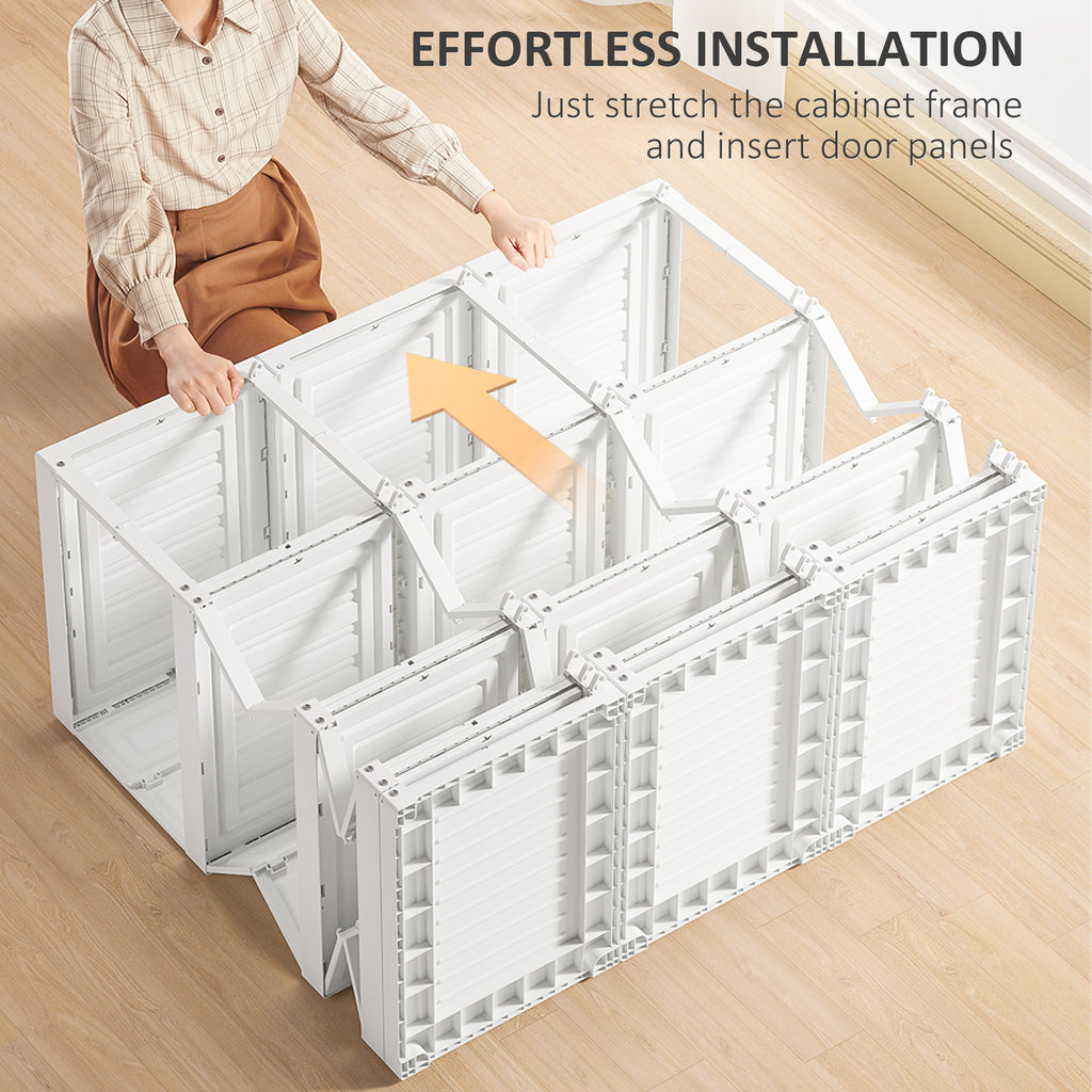 Armadio guardaroba portatile, organizer pieghevole per riporre i vestiti con 8 scomparti a cubo, 2 aste appendiabiti, 11 ante magnetiche, bianco