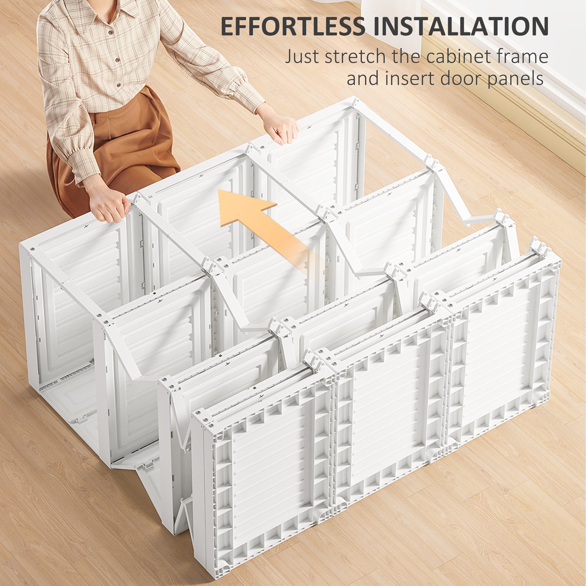 Armadio guardaroba portatile, organizer pieghevole per riporre i vestiti con 8 scomparti a cubo, 2 aste appendiabiti, 11 ante magnetiche, bianco