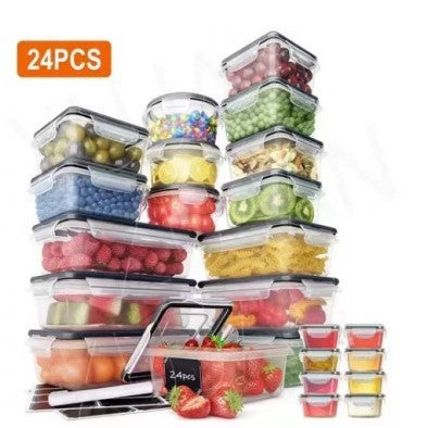 24-piece Kitchen Refrigerator Crisper Microwave Heat-resistant Plastic Lunch Box