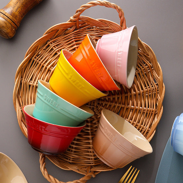 Colorful Gradient Ceramic 45-inch Bamboo Hat Rice Bowl Creative Home