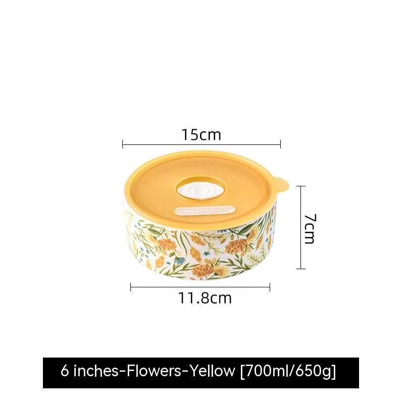 Portable With Cover Ceramic Bowl Microwave Oven Dedicated For Heating Bento Box Refrigerator Sealed Crisper
