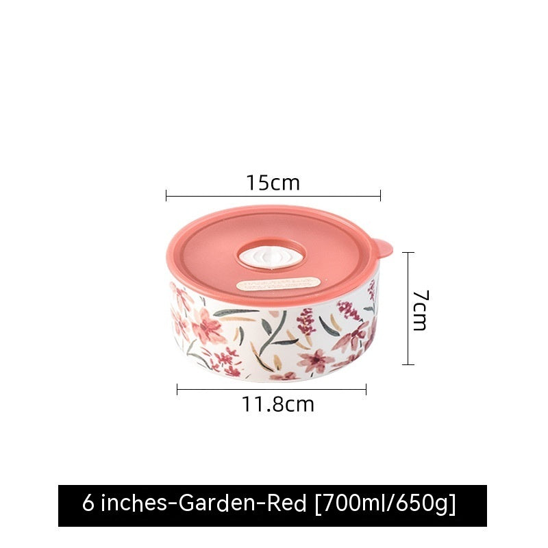 Portable With Cover Ceramic Bowl Microwave Oven Dedicated For Heating Bento Box Refrigerator Sealed Crisper