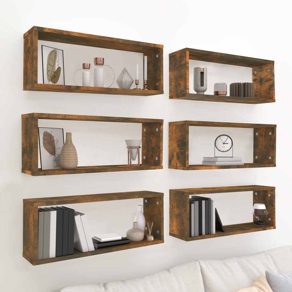 Mensole a cubo 6 pezzi Rovere affumicato 60x Materiale a base di legno
