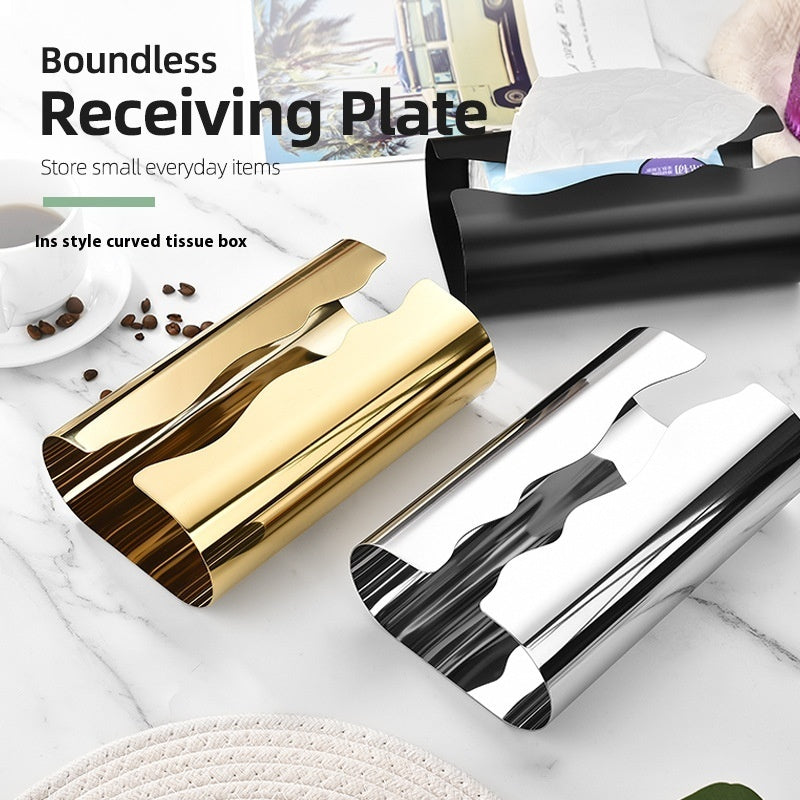 Stainless Steel Curved Creative Desktop Punch-free Paper Towel Storage Box