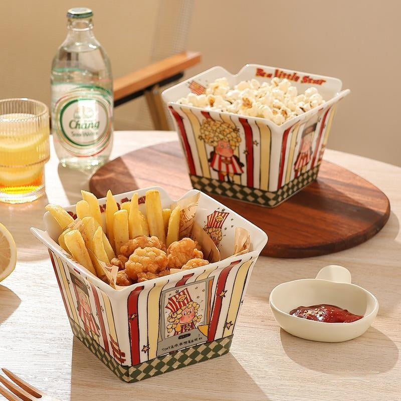 XINGX People Popcorn Bowl Ceramic Bowl Fruit Bowl