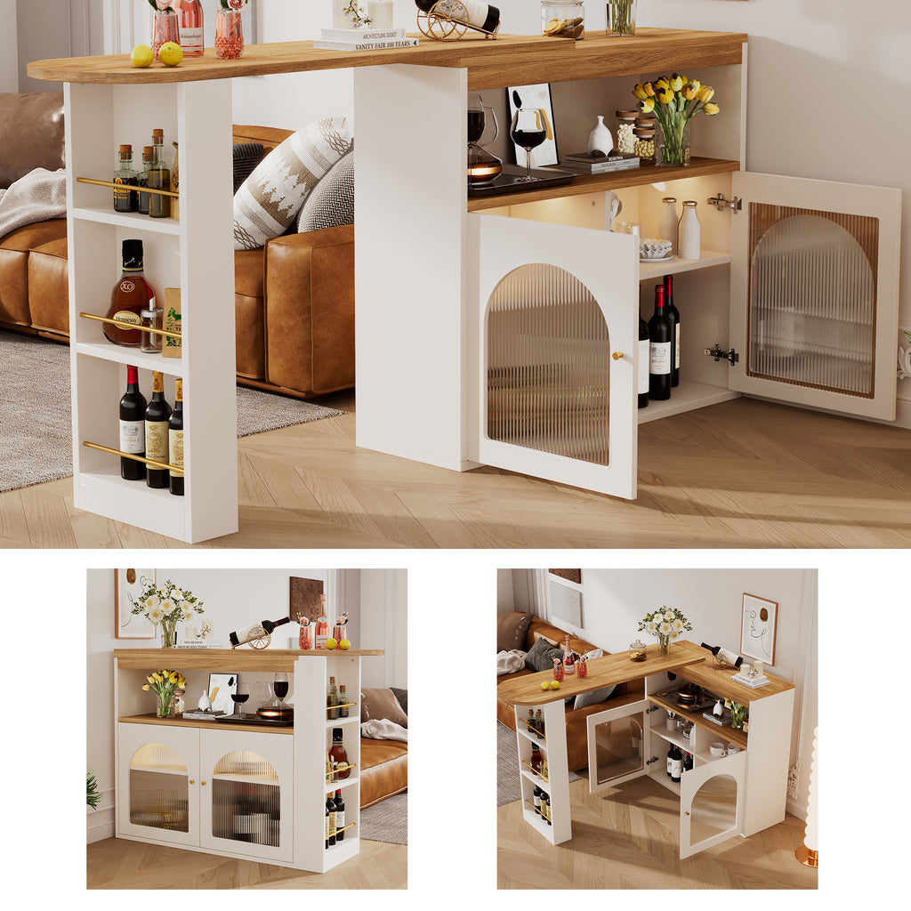 Tavolo da cucina moderno allungabile 138-193X39X105CM Tavolo da pranzo allungabile con contenitore, tavolo da bar e bistrot, girevole, per sala da pranzo, con striscia LED da 1 m Colore della luce regolabile, bianco
