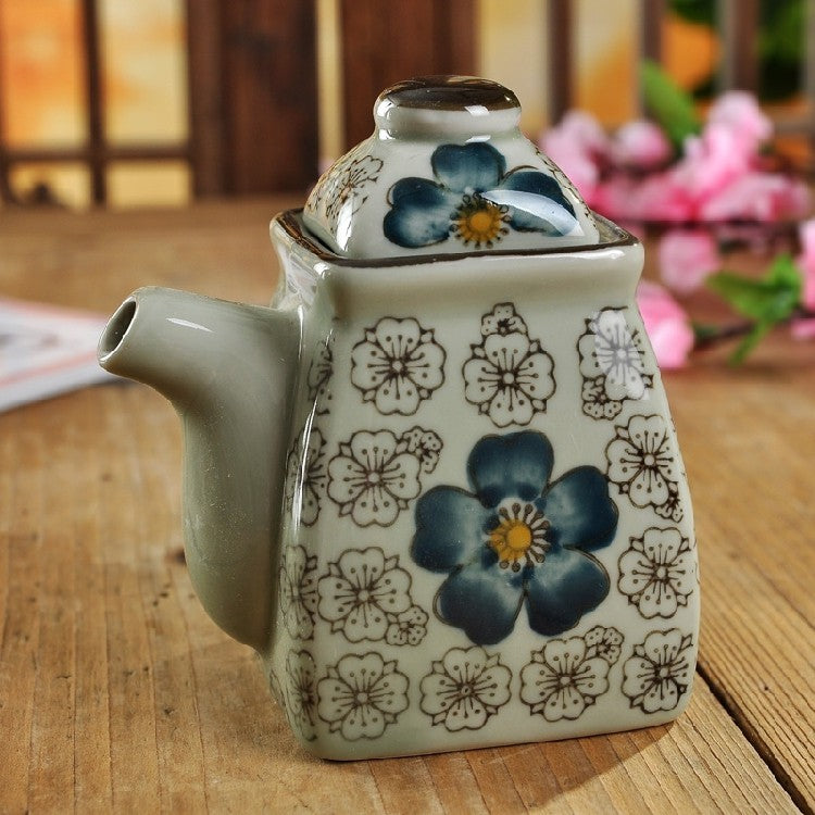 Ceramic Soy Sauce Bottle Household Oil Jar With Lid