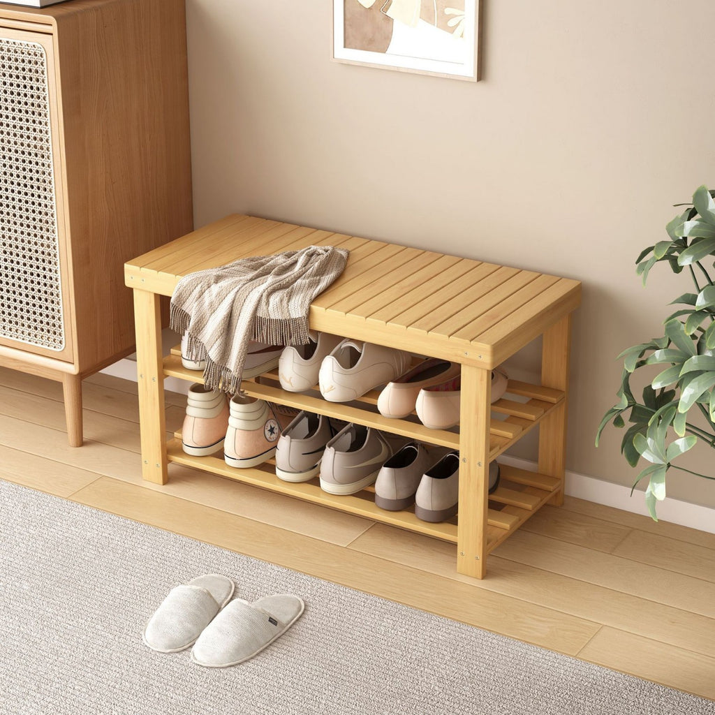 Shoe Changing Stool Door Home Sitting Shoe Cabinet Stool Integrated Shoe Rack Bamboo Bench