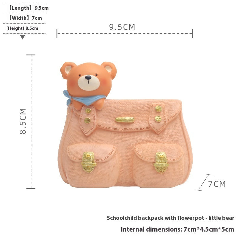Creative Home Cartoon Rabbit Bear Backpack Flower Pot Desktop Storage Pen Holder
