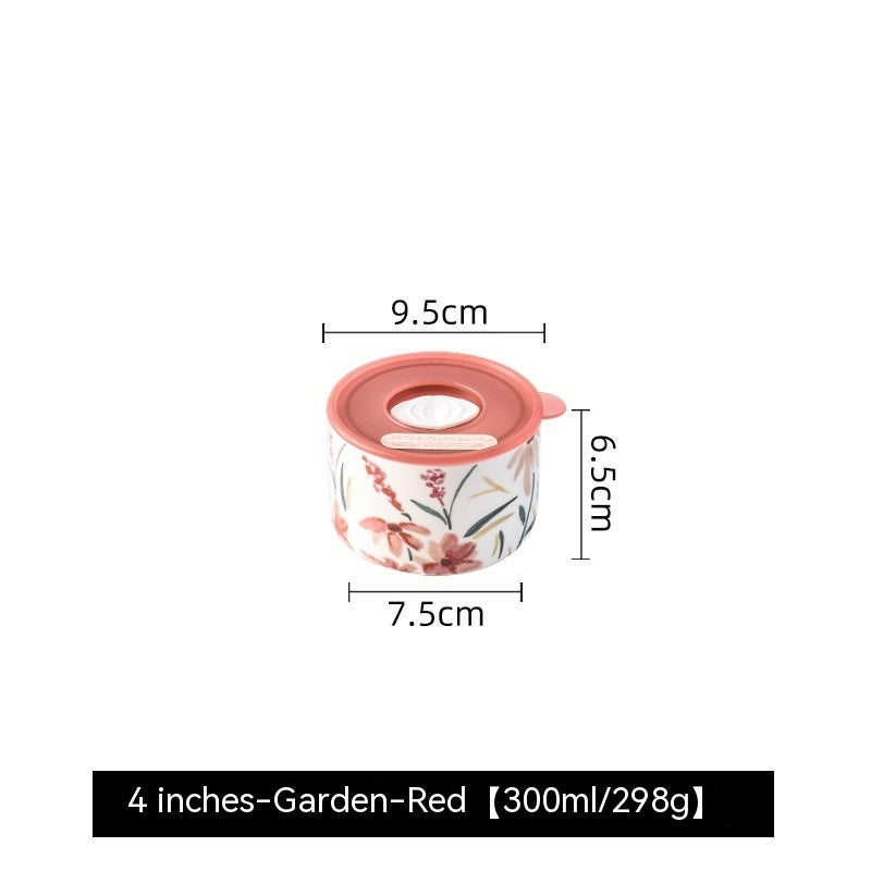 Portable With Cover Ceramic Bowl Microwave Oven Dedicated For Heating Bento Box Refrigerator Sealed Crisper