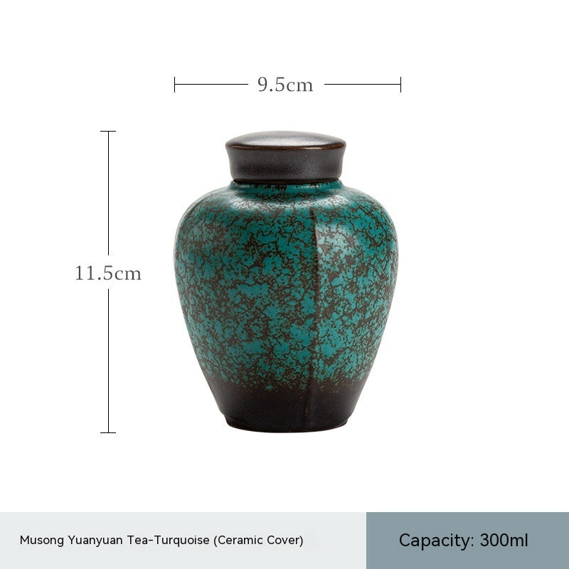 Dark Green Ceramic Cover Household Small Tea Jar