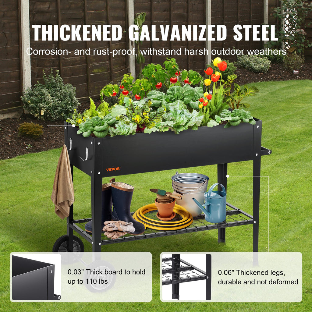 Hochbeet Mit Rädern Pflanzkübel Blumenkasten Garten Pflanzkasten Terrassen Gemüsebeet Gartenbeet Pflanzbeet Schwarz 108x49,5x80cm Verzinktem Stahl Ideal Für Den Anbau Von Gemüse Obst Kräutern 
