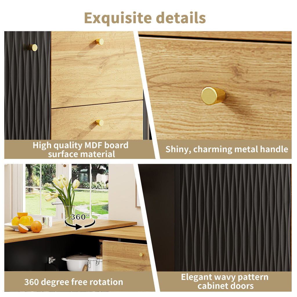 Tavolo da bar estensibile con spazio di archiviazione 138-204 x 39 x 104 cm, tavolo da pranzo girevole a 360°, tavolo da bar mobile moderno, tavolo da bistrot con isola da cucina e tavolo alto, credenza con finitura effetto legno