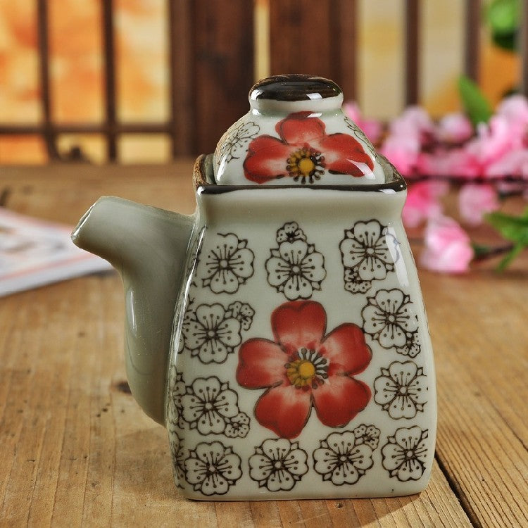 Ceramic Soy Sauce Bottle Household Oil Jar With Lid