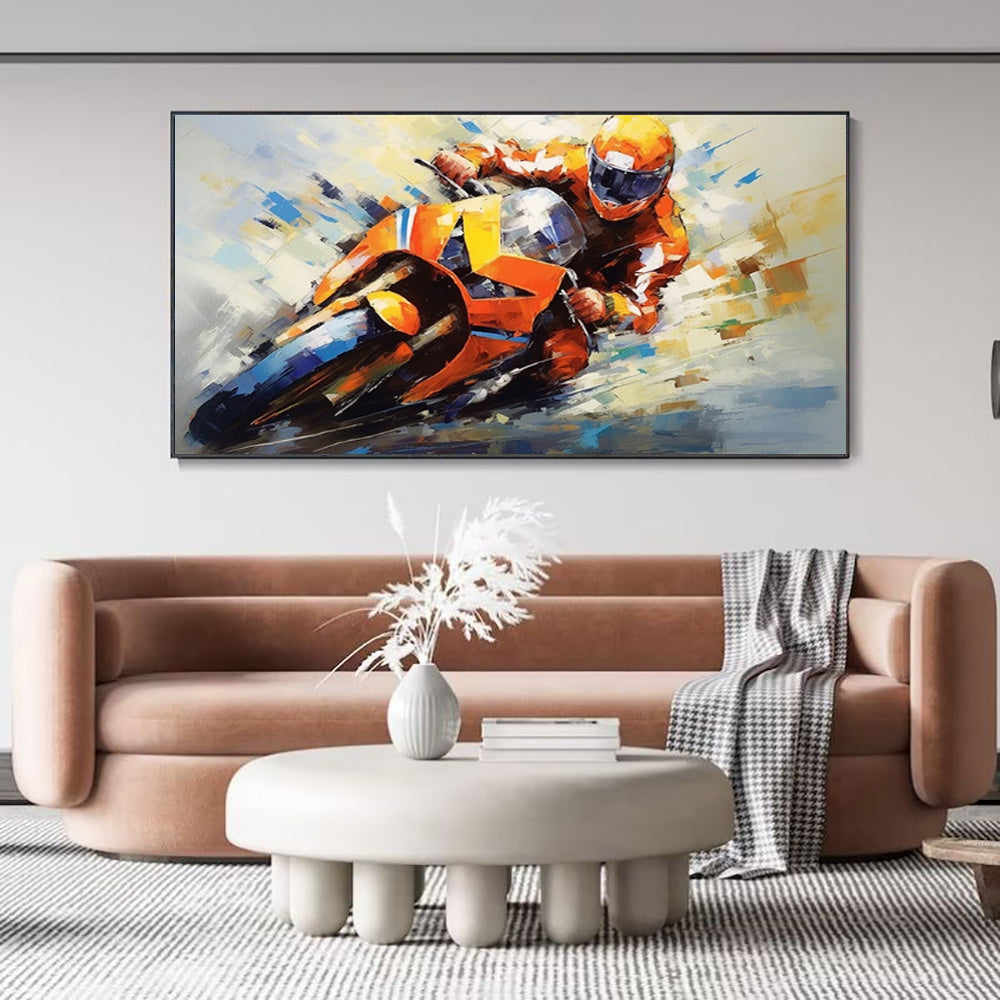 Handmade Oil Painting Canvas Wall Art Decoration Motorcycle Sports Picture For Boy Girl Club Decoration Gifts Decor No Framed