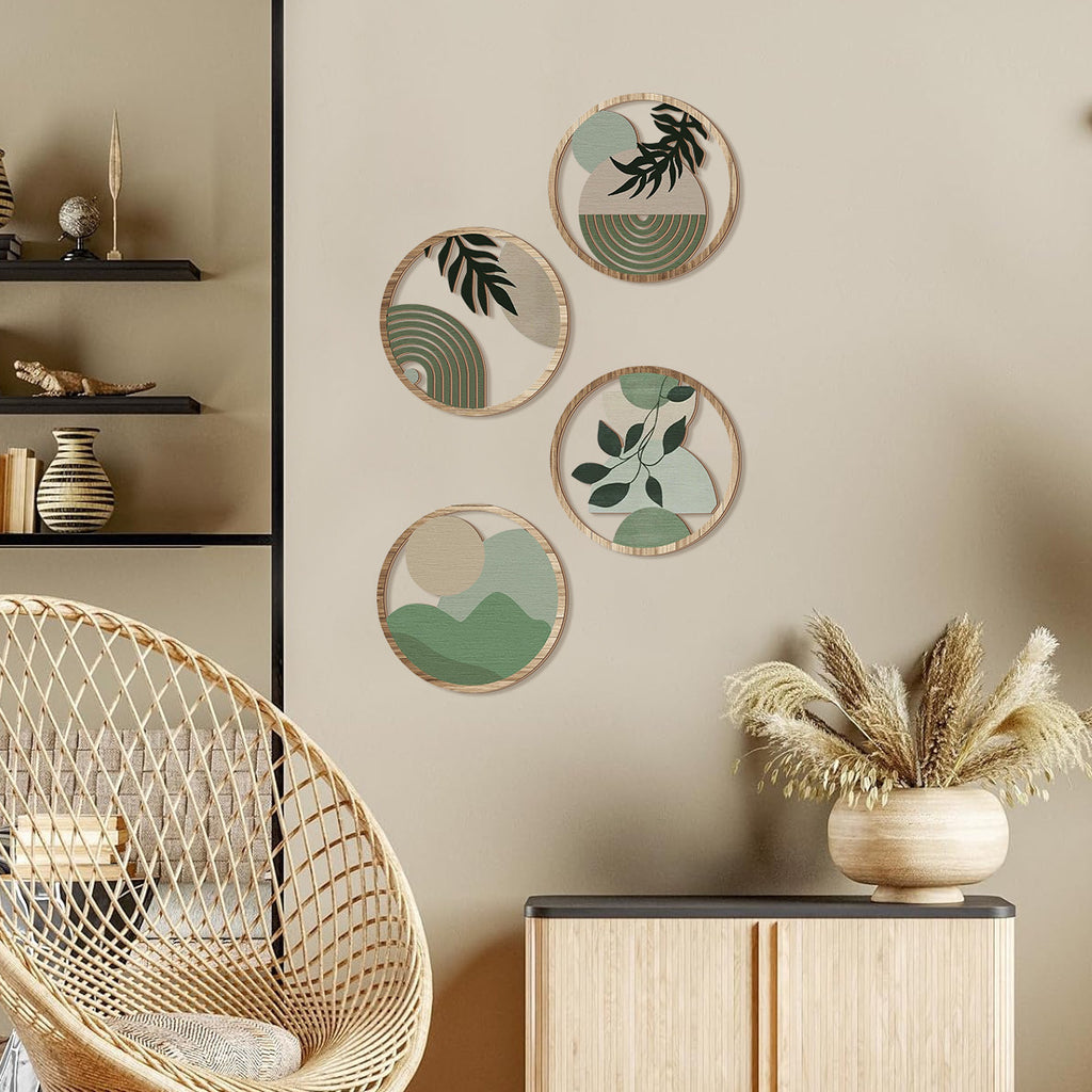 Retro Multi-leaf Round Wooden Decorative Wall Stickers