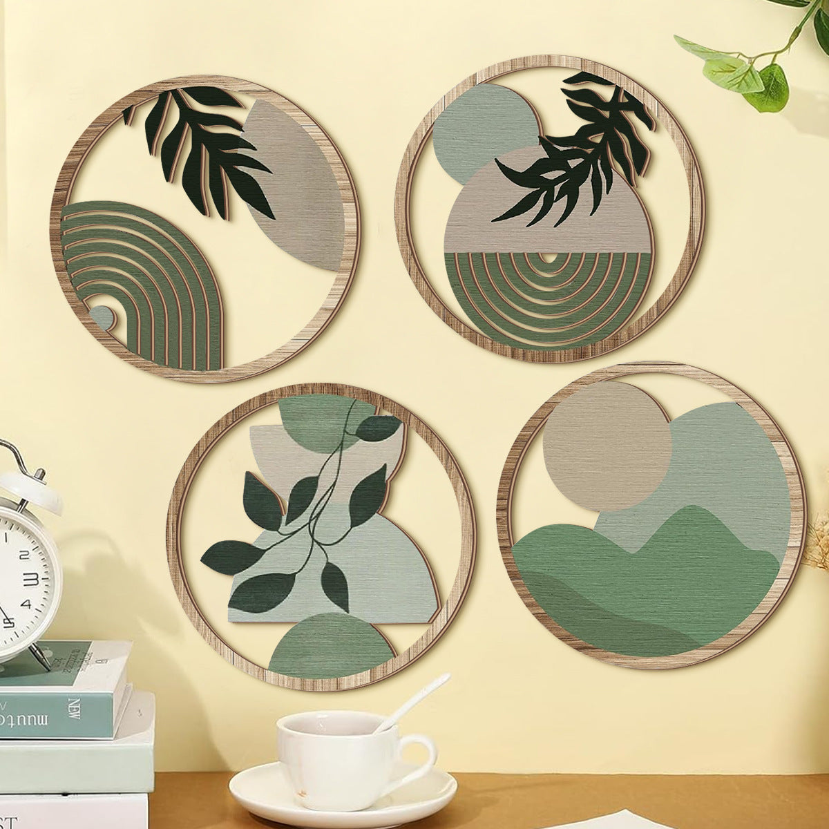 Retro Multi-leaf Round Wooden Decorative Wall Stickers