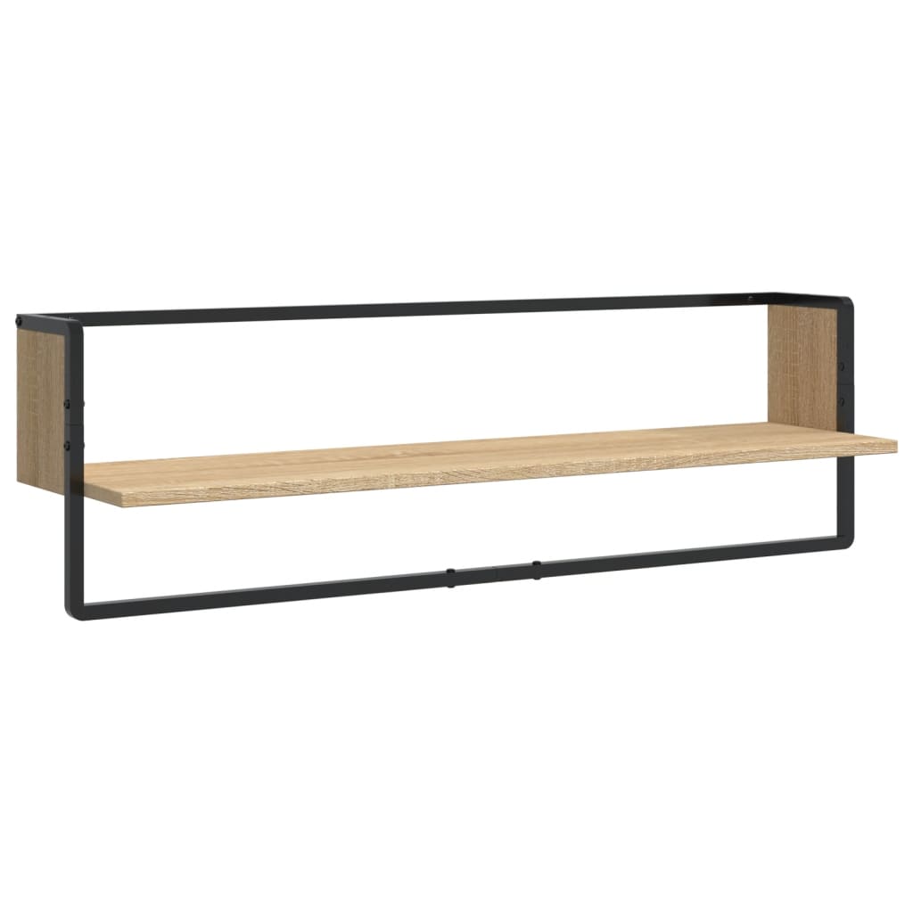 Set di 6 mensole da parete con aste, legno composito di rovere Sonoma
