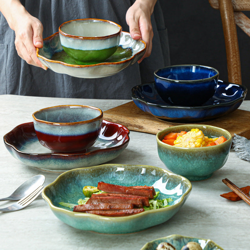 Household Bowl Dish & Plate Ceramic Fambe Tableware