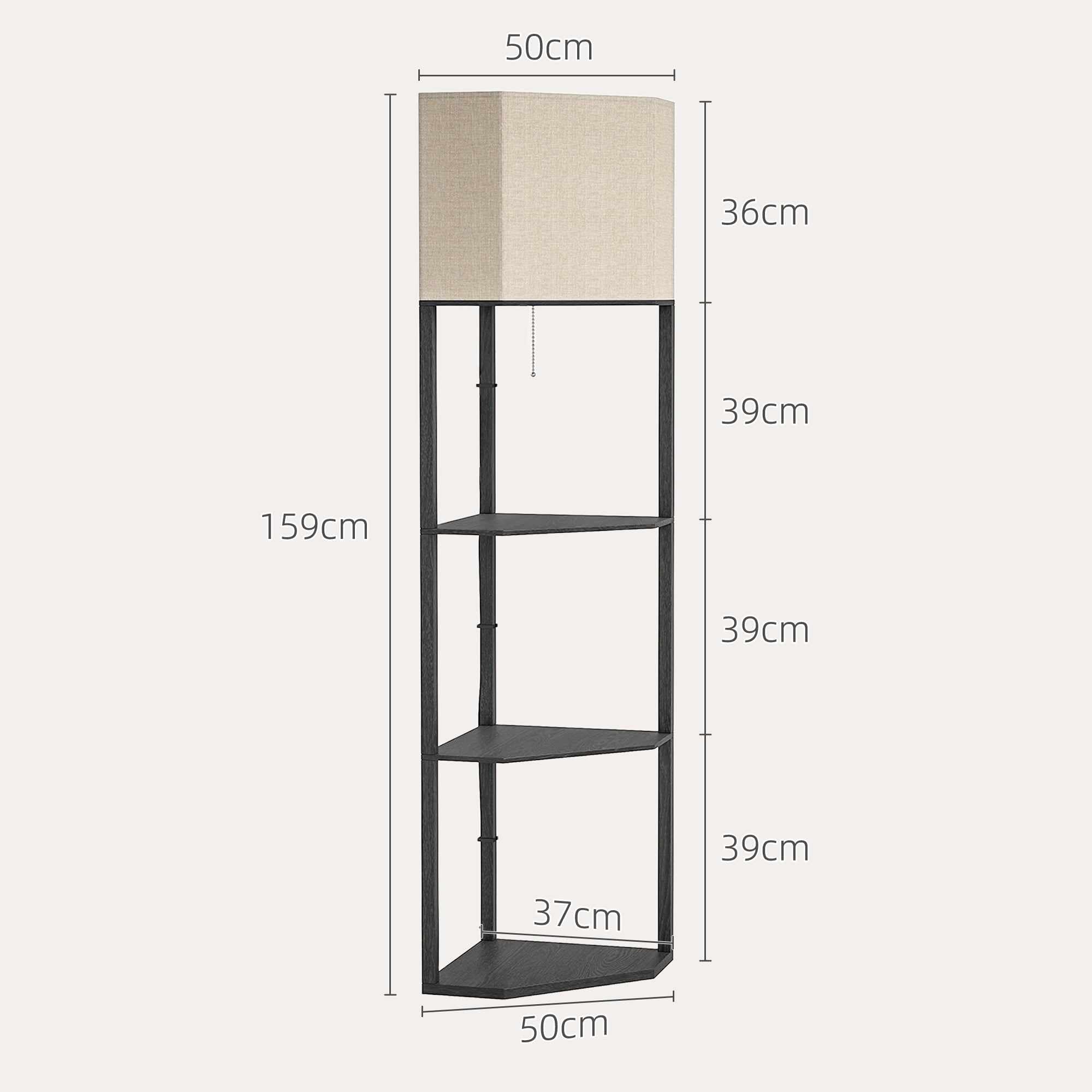 Corner Floor Lamp With Shelves, Modern Tall Standing Lamp With Chain Switch For Living Room, Bedroom, Bulb Not Included, Black