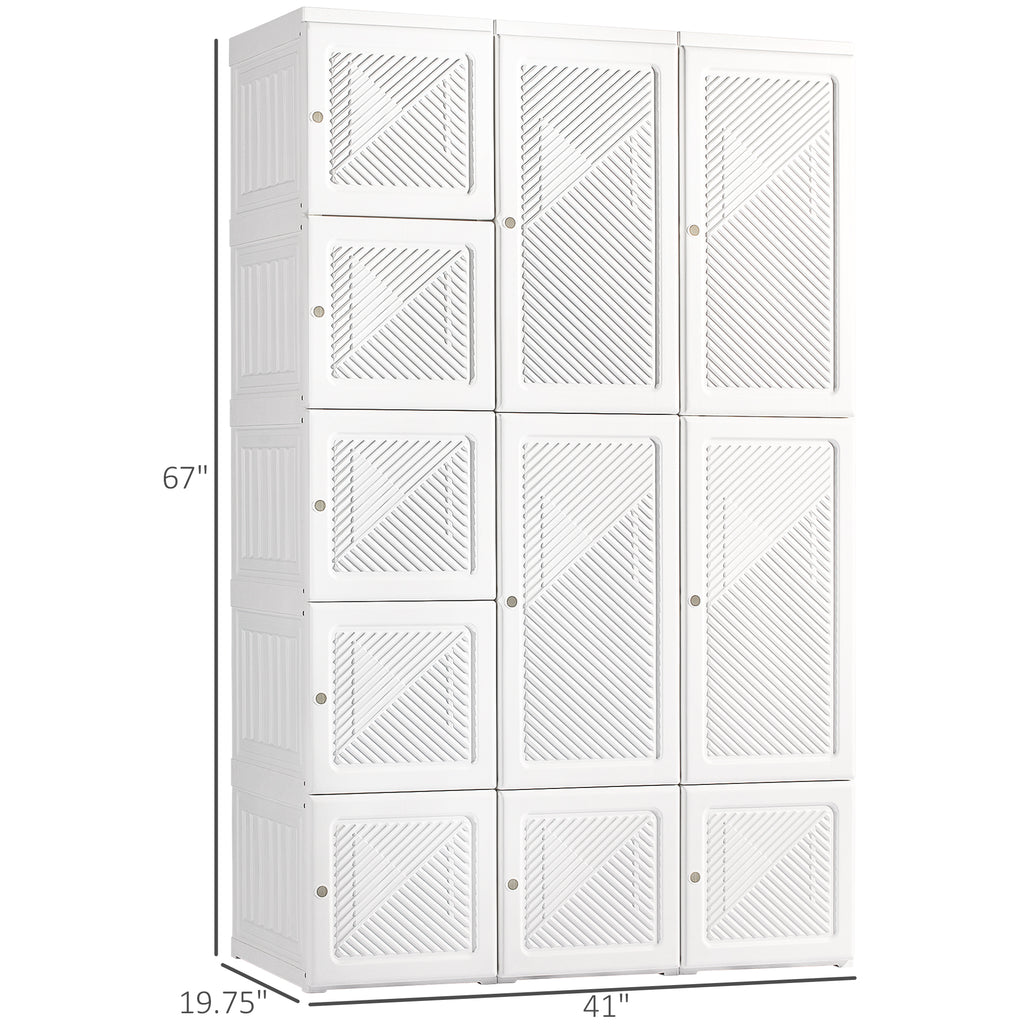 Armadio guardaroba portatile, organizer pieghevole per riporre i vestiti con 8 scomparti a cubo, 2 aste appendiabiti, 11 ante magnetiche, bianco