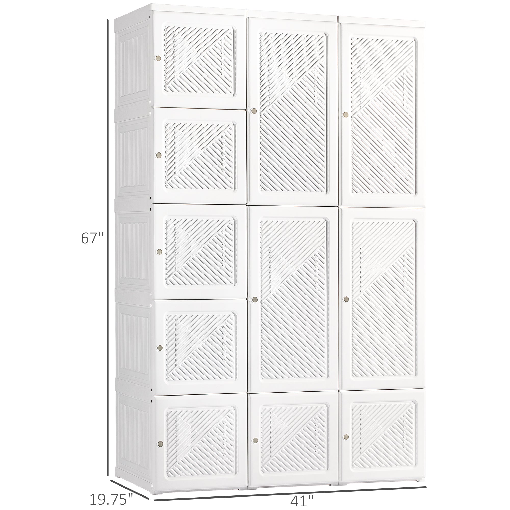 Armadio guardaroba portatile, organizer pieghevole per riporre i vestiti con 8 scomparti a cubo, 2 aste appendiabiti, 11 ante magnetiche, bianco