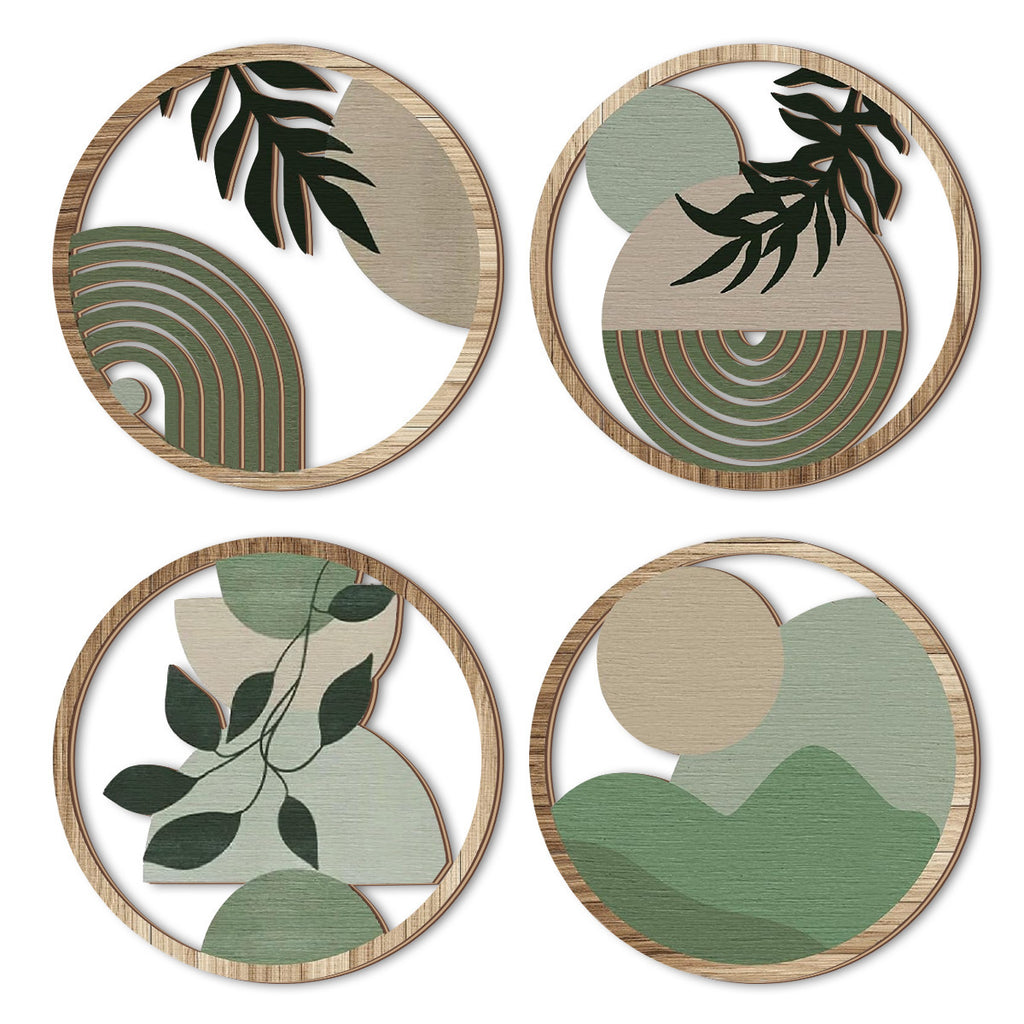 Retro Multi-leaf Round Wooden Decorative Wall Stickers