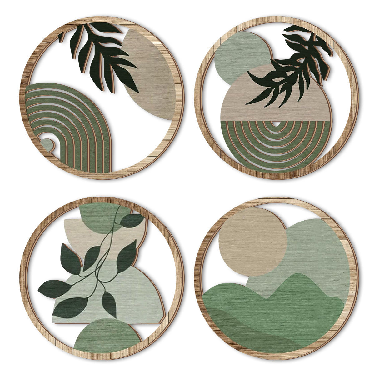 Retro Multi-leaf Round Wooden Decorative Wall Stickers