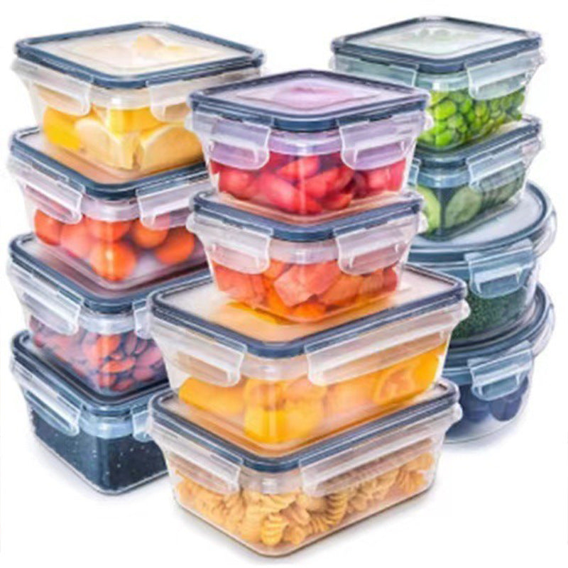 24-piece Kitchen Refrigerator Crisper Microwave Heat-resistant Plastic Lunch Box