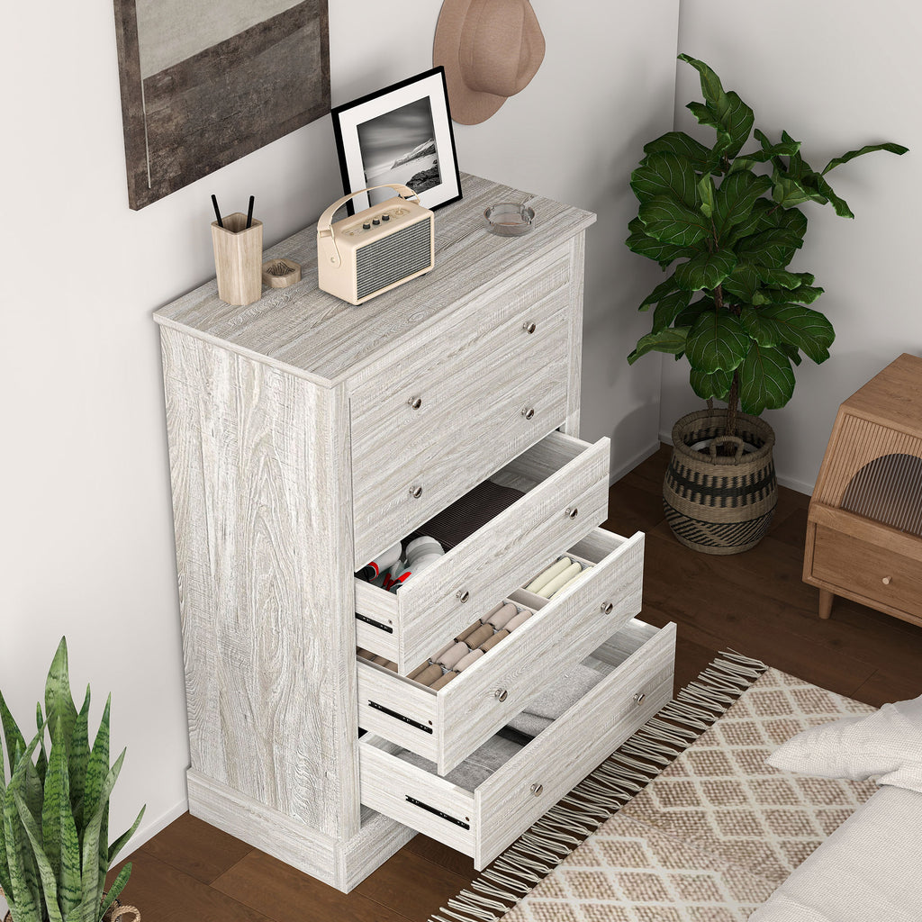 Cassettiera in stile rustico da 31" di larghezza con 5 cassetti, cassettiera per camera da letto con piano in legno per soggiorno, rovere sporco