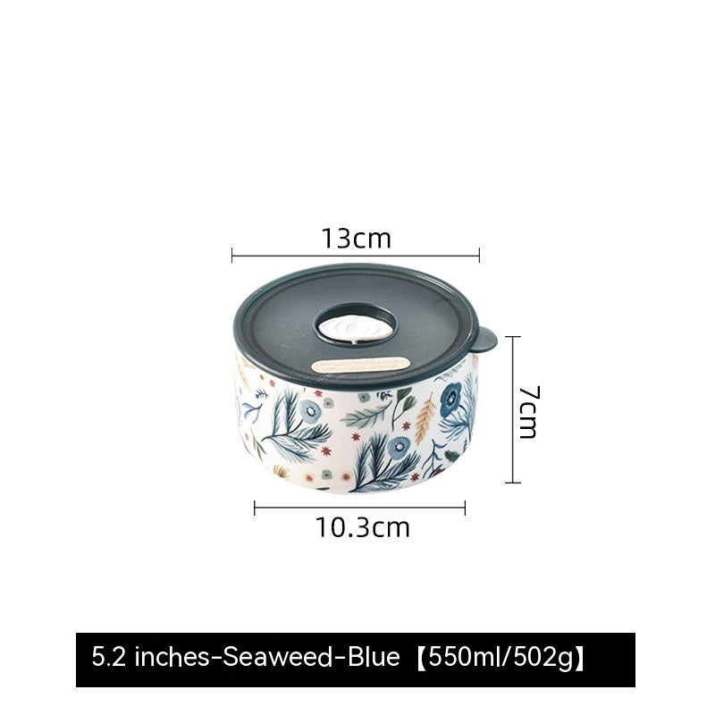 Portable With Cover Ceramic Bowl Microwave Oven Dedicated For Heating Bento Box Refrigerator Sealed Crisper