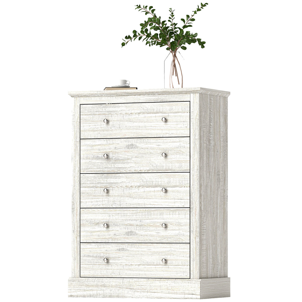 Cassettiera in stile rustico da 31" di larghezza con 5 cassetti, cassettiera per camera da letto con piano in legno per soggiorno, rovere sporco
