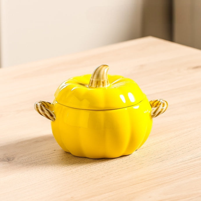Pumpkin-shaped Binaural Ceramic Soup Bowl With Lid