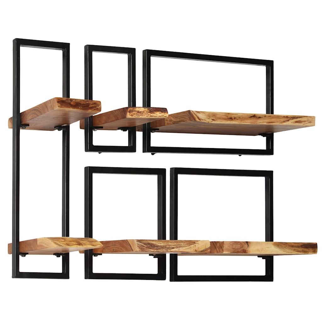 set di mensole da parete, 5 pezzi, legno massello di acacia e mensole da parete