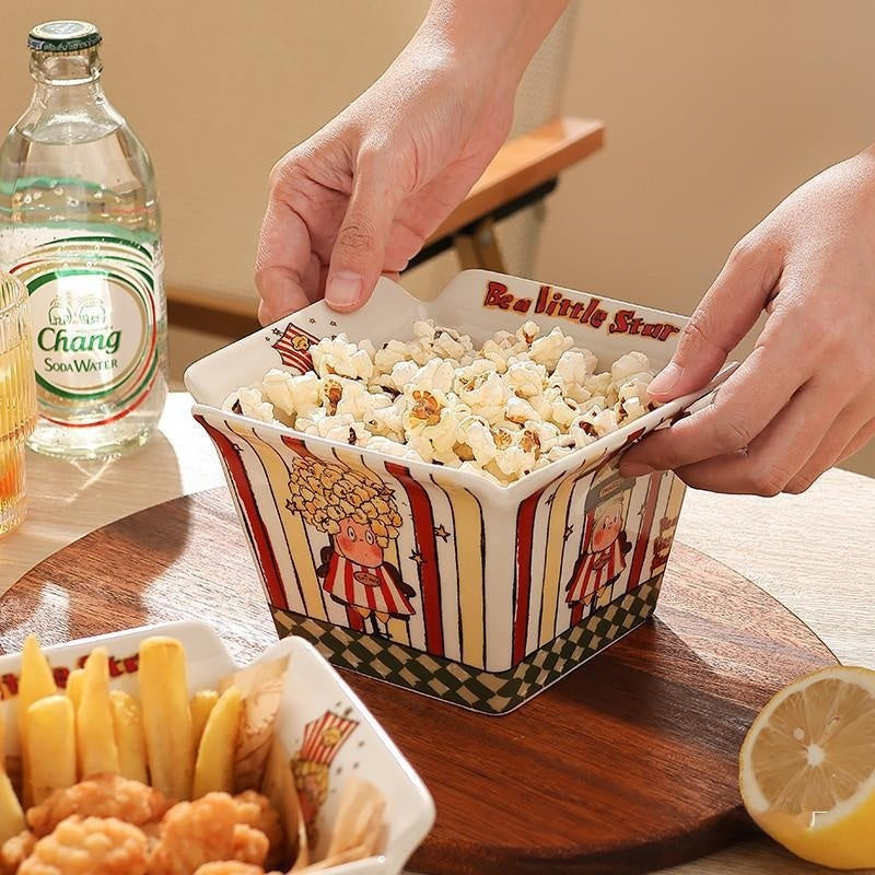 XINGX People Popcorn Bowl Ceramic Bowl Fruit Bowl