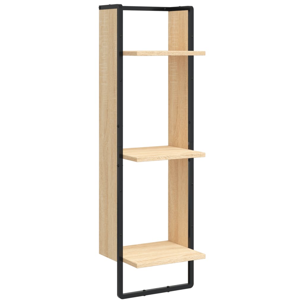 Set di 6 mensole da parete con aste, legno composito di rovere Sonoma