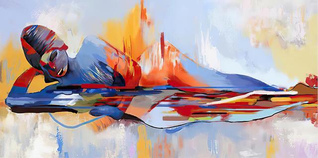Colorful Abstract Geometric Water Woman Decorative Painting