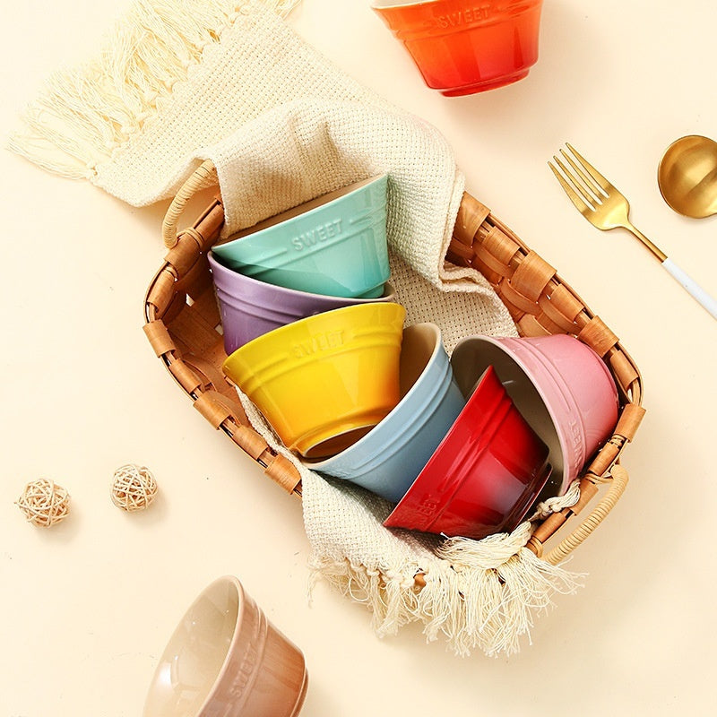 Colorful Gradient Ceramic 45-inch Bamboo Hat Rice Bowl Creative Home