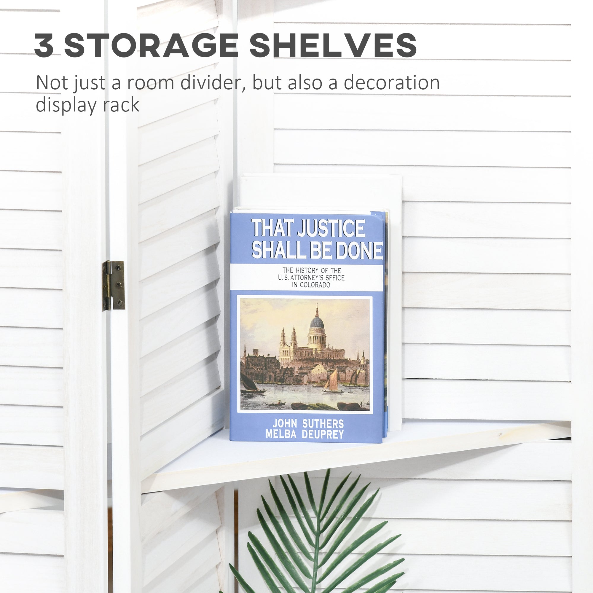 4 Panel 67" Tall Wood Privacy Screen Room Divider with 3 Shelves and Folding Storage for Bedroom, White