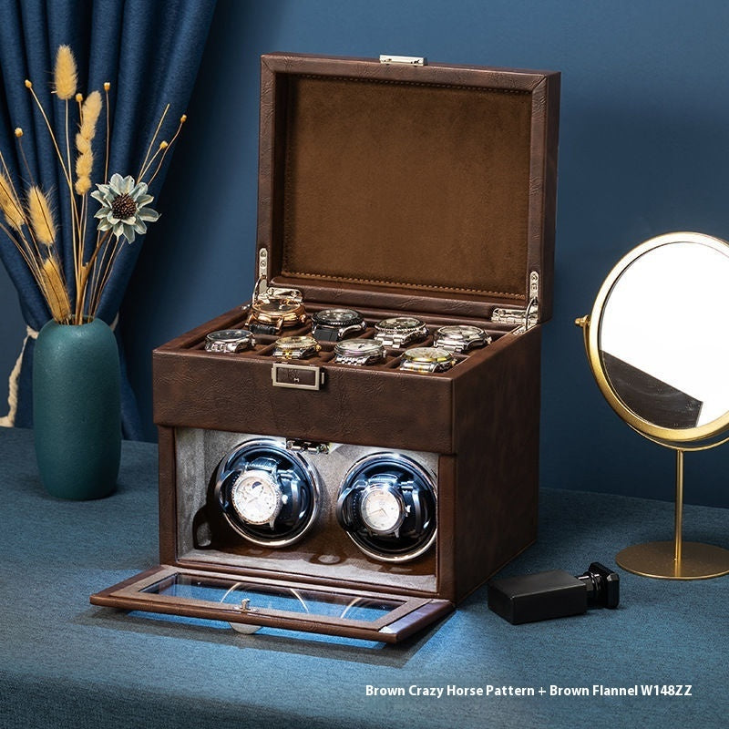 High End Leather Mechanical Watch Storage Rocking Case